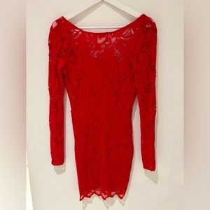 Long sleeve red lace dress